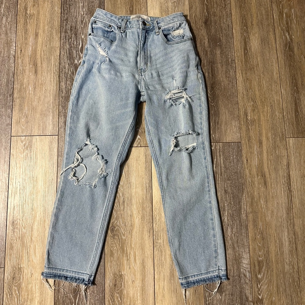 Abercrombie & Fitch Light Blue Distressed Mom Jeans